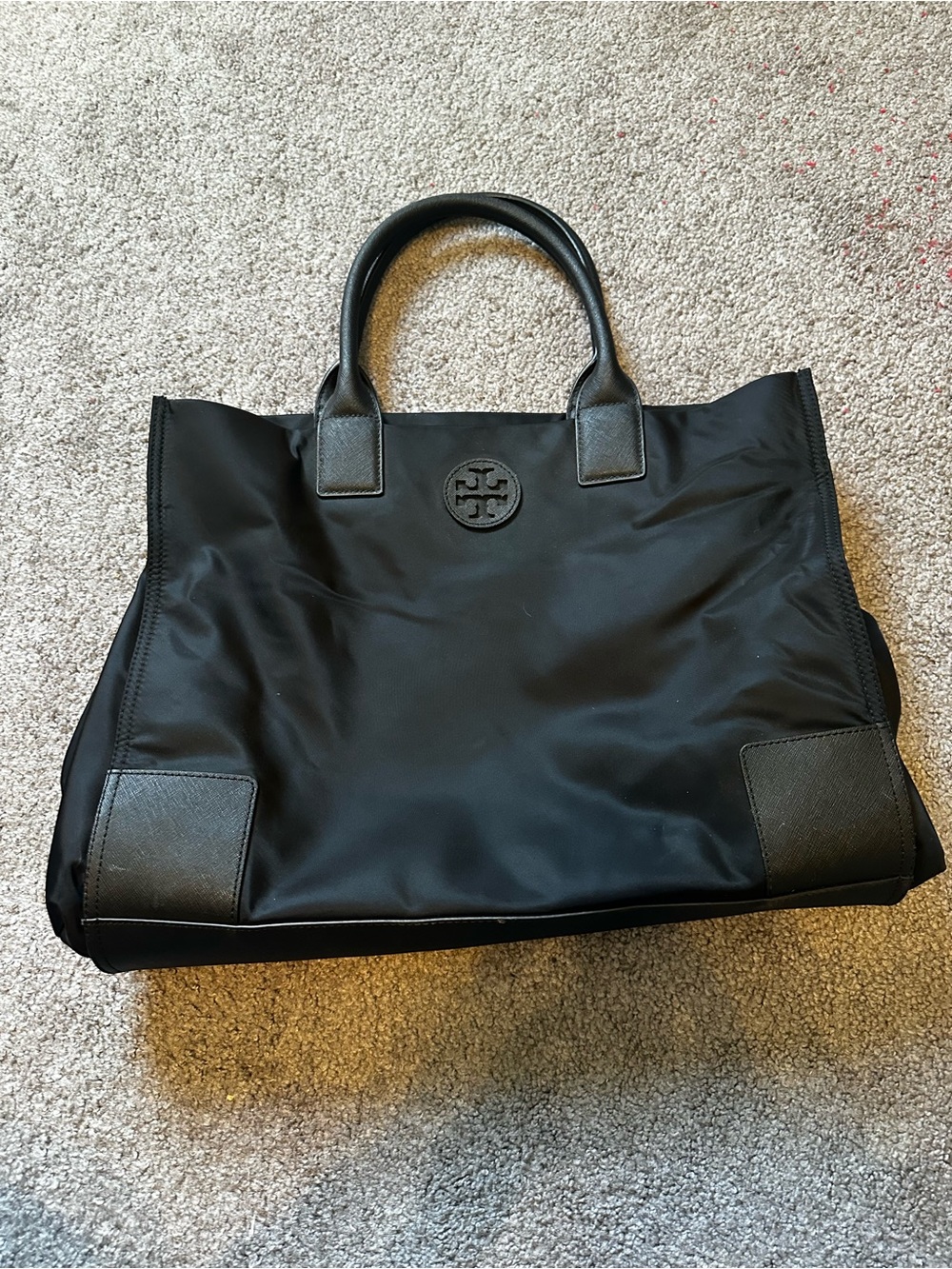 Tory Burch Black Nylon Tote with Logo Medallion
